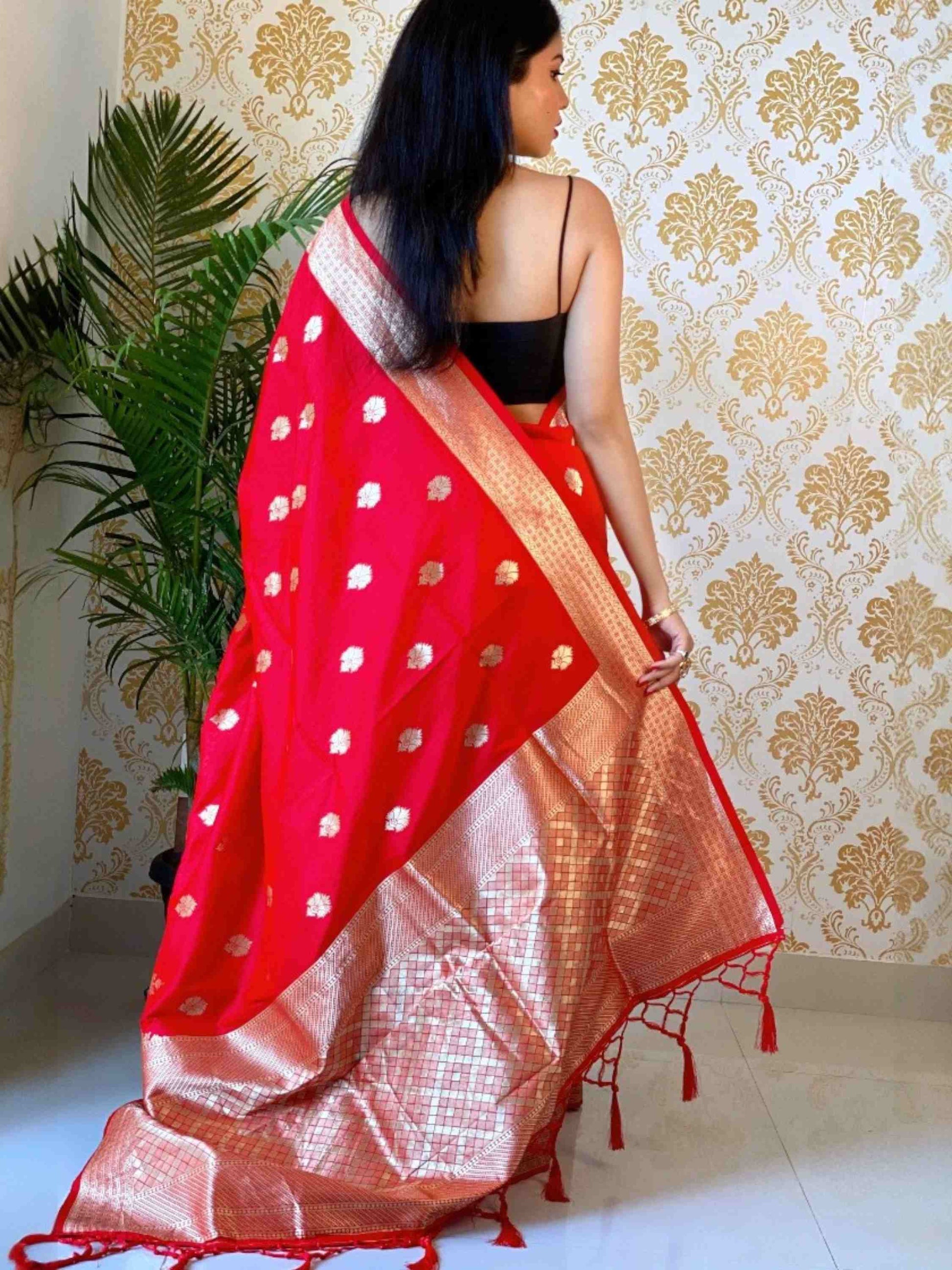 Red Banarasi silk saree