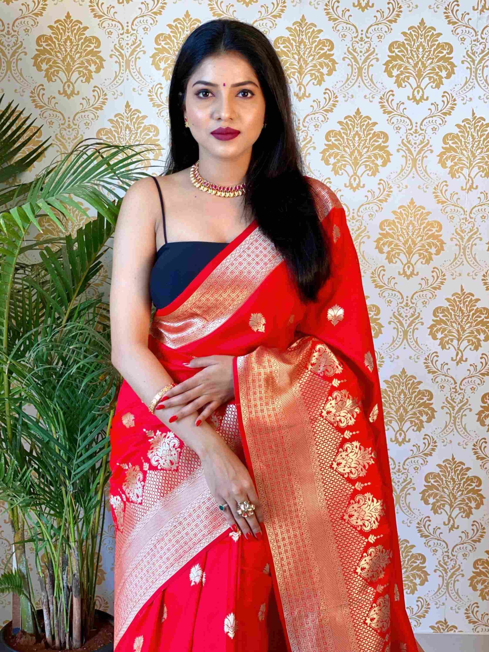 Red Banarasi silk saree