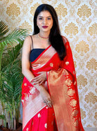 Red Banarasi silk saree