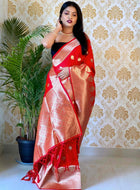 Red Banarasi silk saree