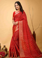 Red Bandhani Printed Saree
