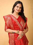 Red Bandhani Printed Saree