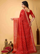 Red Bandhani Printed Saree