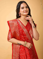 Red Bandhani Printed Saree