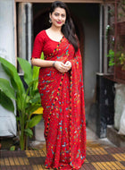 Red Chiffon Saree