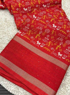 Red Cotton Dola Silk Saree