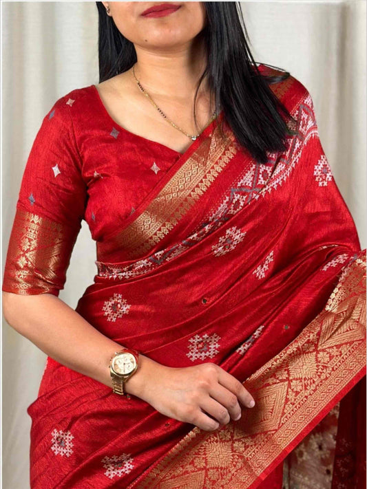 Red Cotton Silk Saree