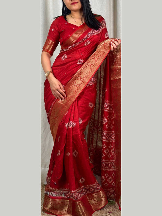 Red Cotton Silk Saree