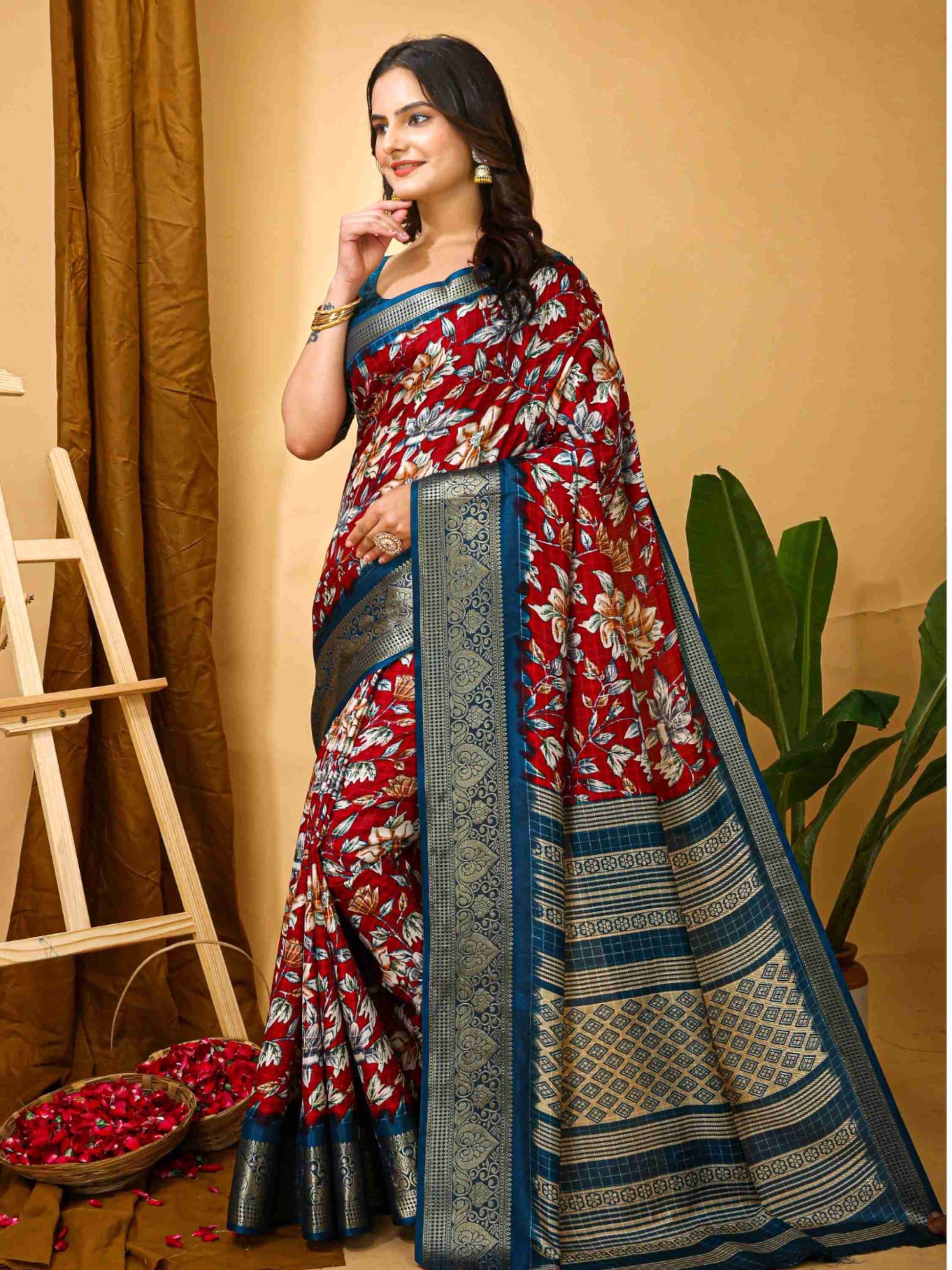 Red Dola Silk Cotton Saree