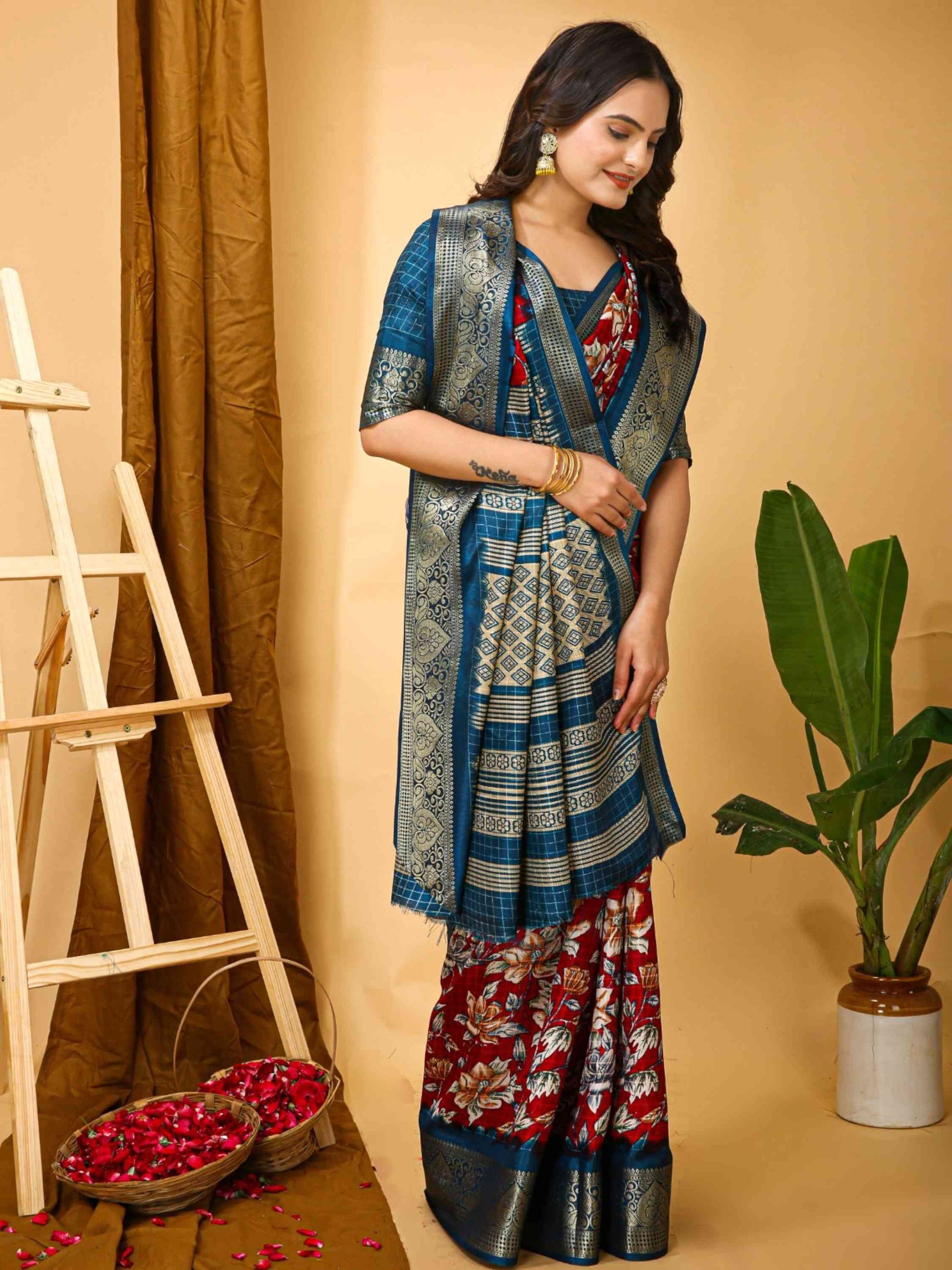 Red Dola Silk Cotton Saree