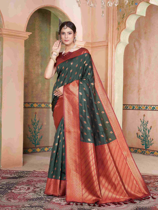 Silk Saree Bottle Green