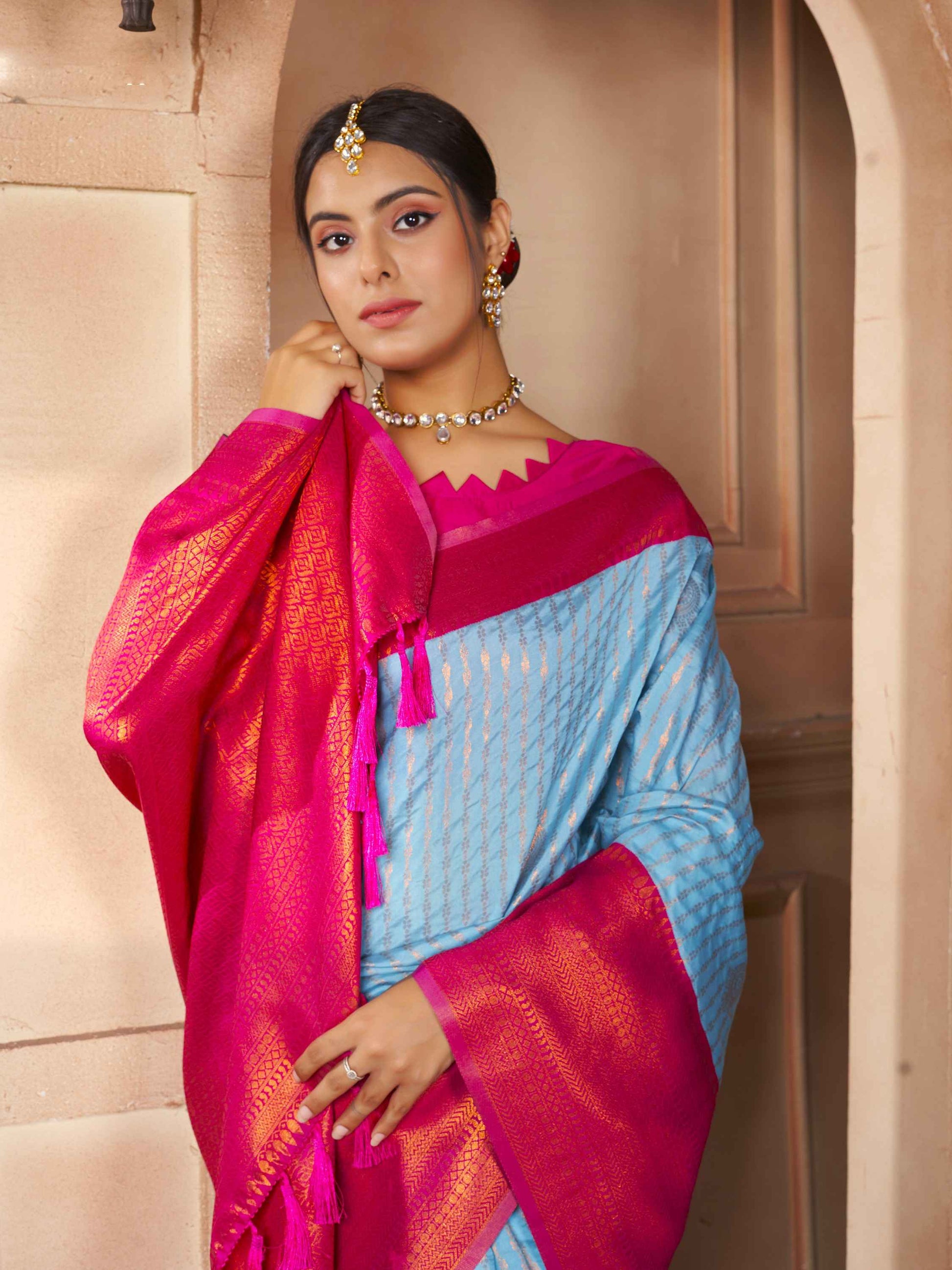 Sky Blue Kanjivaram Silk Saree