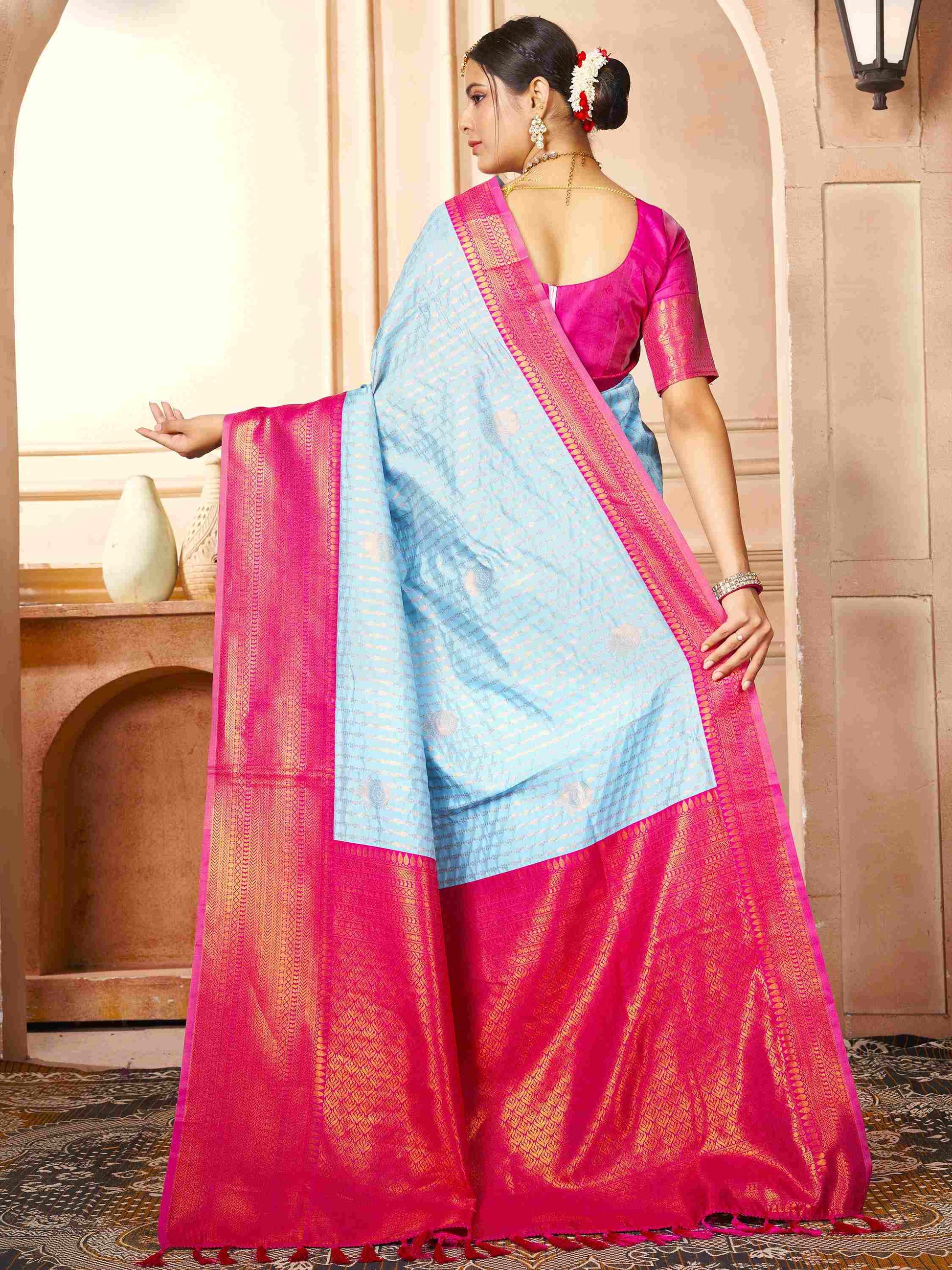 Sky Blue Kanjivaram Silk Saree