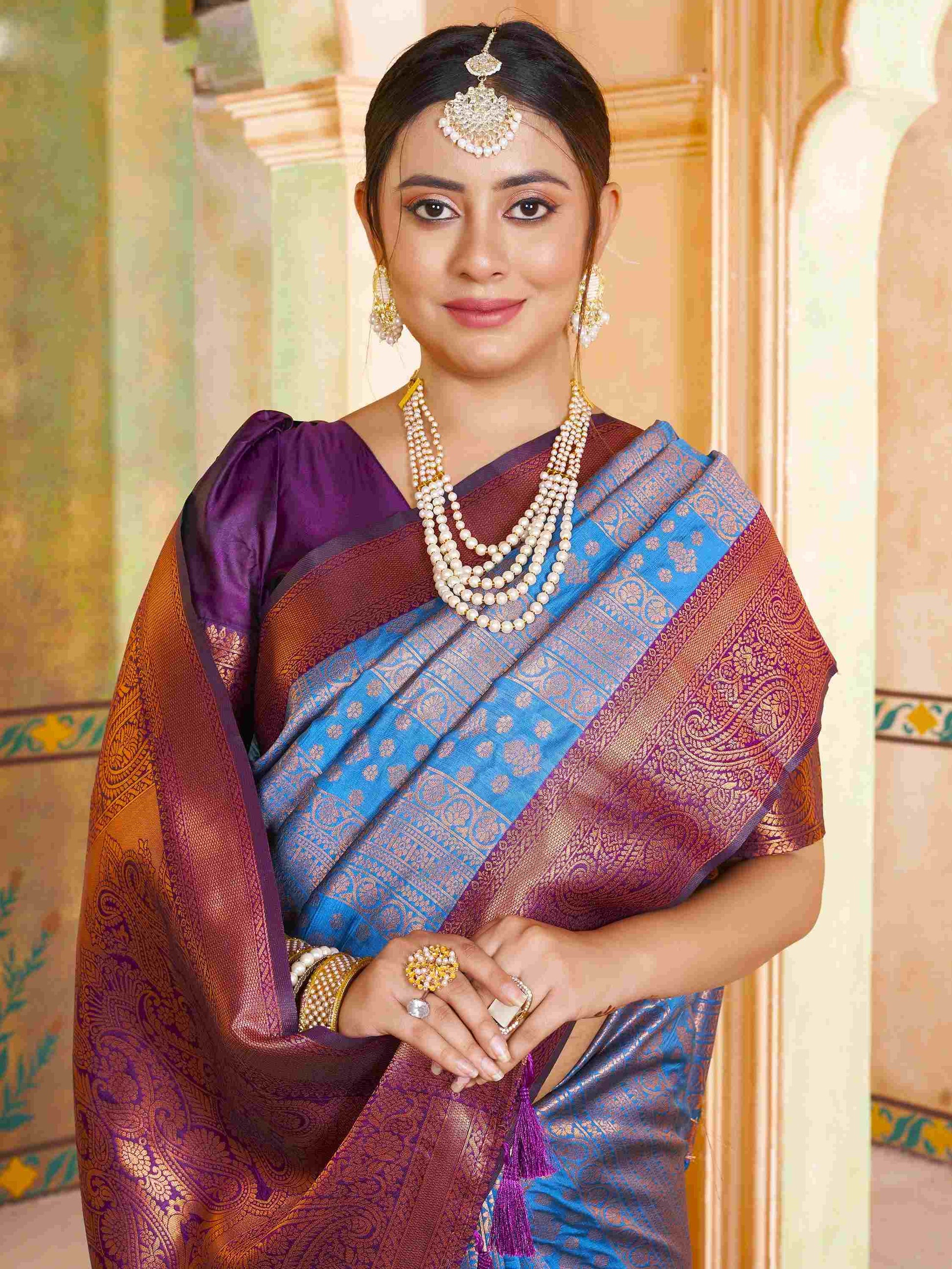 Sky Blue Kanjivaram Silk Saree