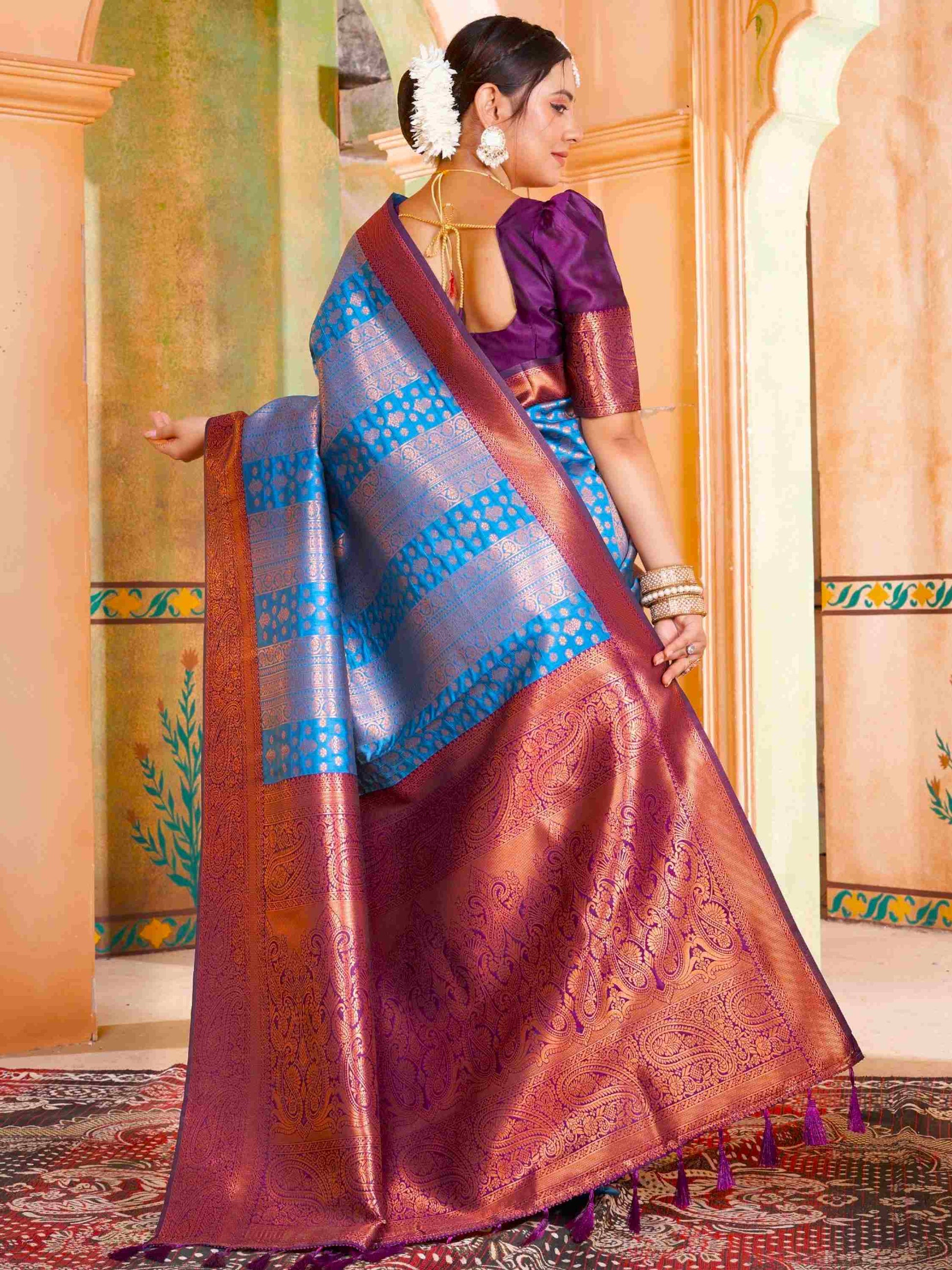 Sky Blue Kanjivaram Silk Saree