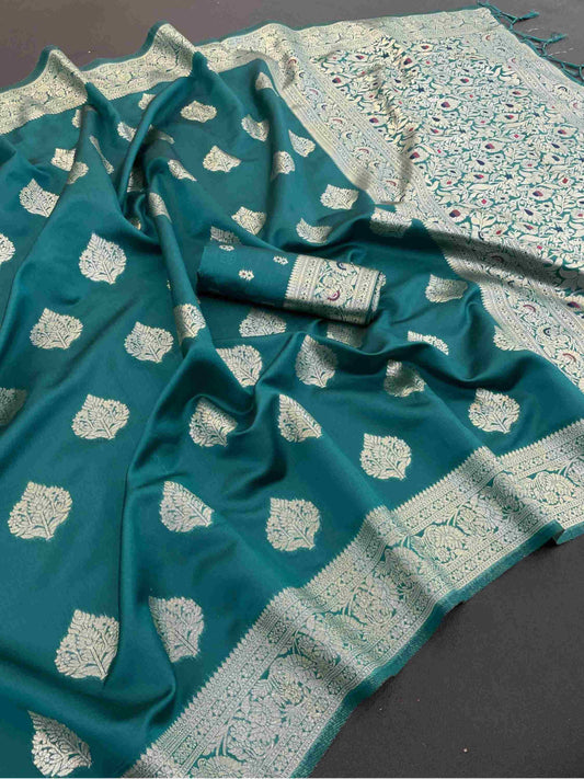 Teal Blue Banarasi Silk Saree