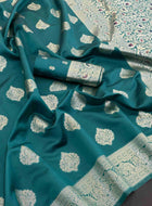 Teal Blue Banarasi Silk Saree