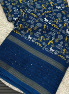 Teal Blue Cotton Dola Silk Saree