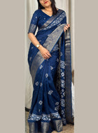 Teal Blue Cotton Silk Saree