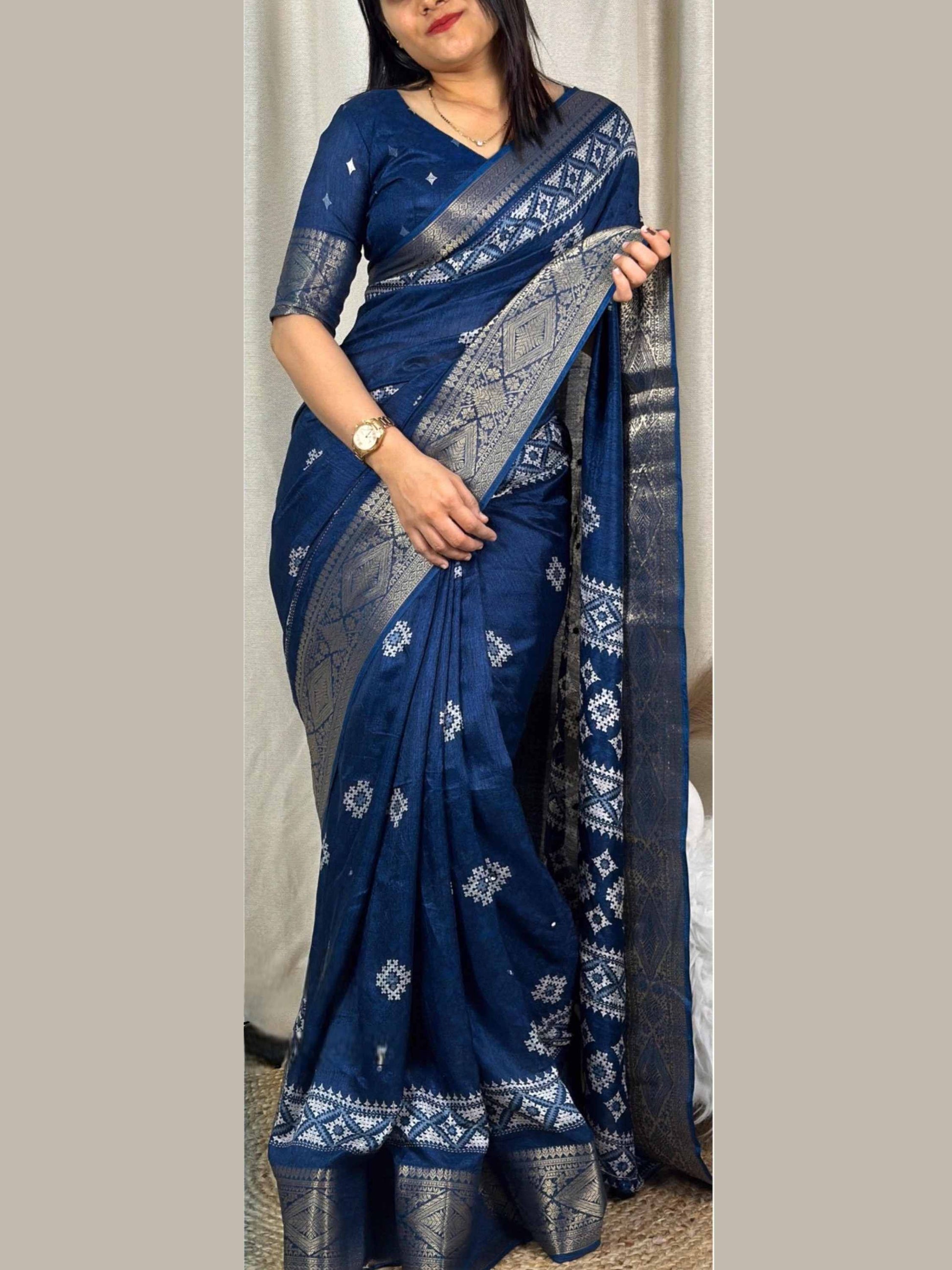 Teal Blue Cotton Silk Saree