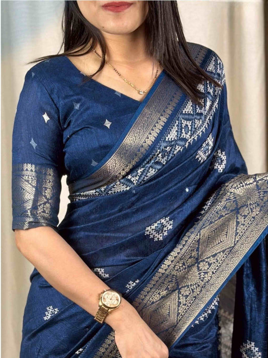 Teal Blue Cotton Silk Saree