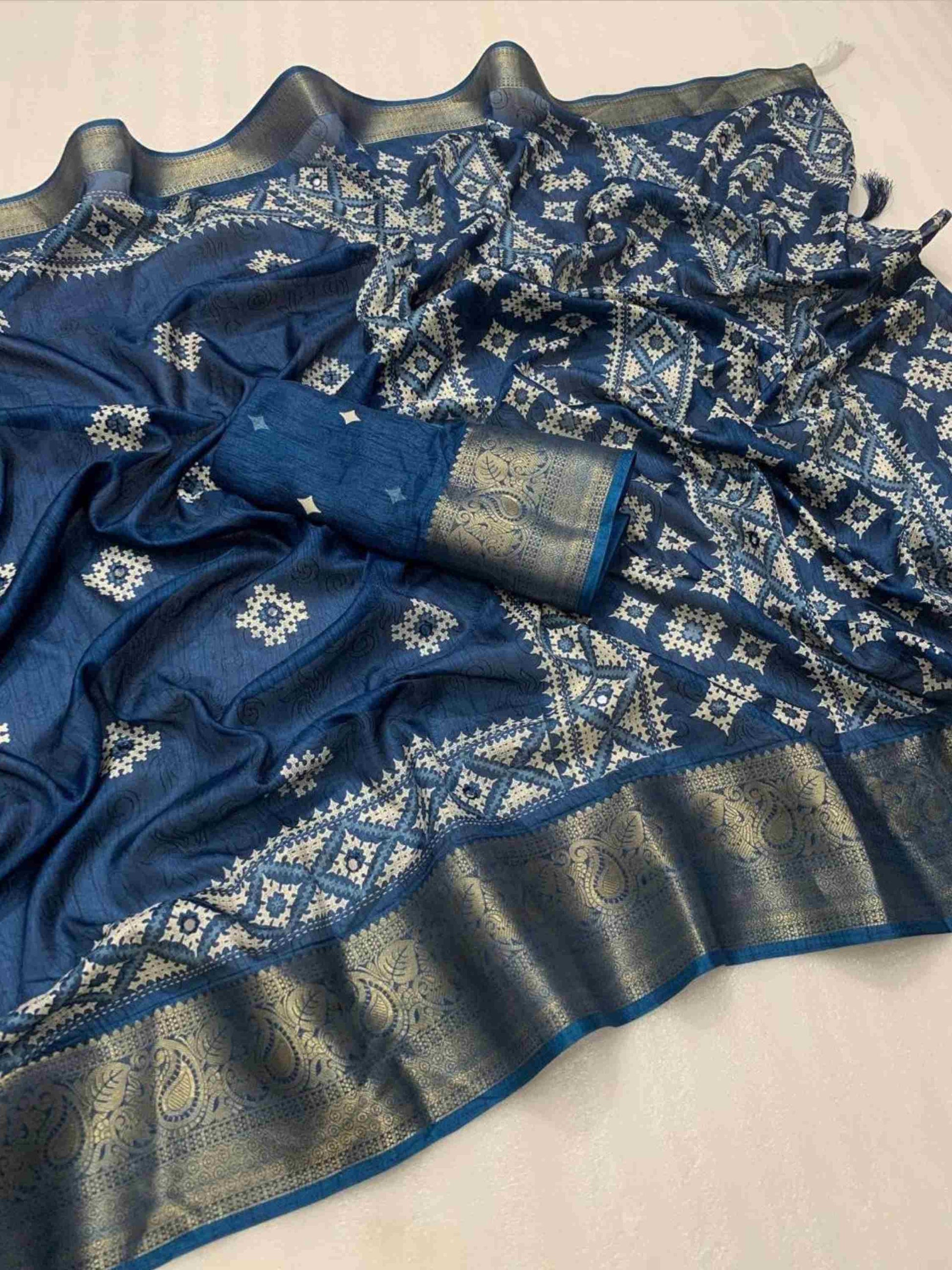 Teal Blue Cotton Silk Saree