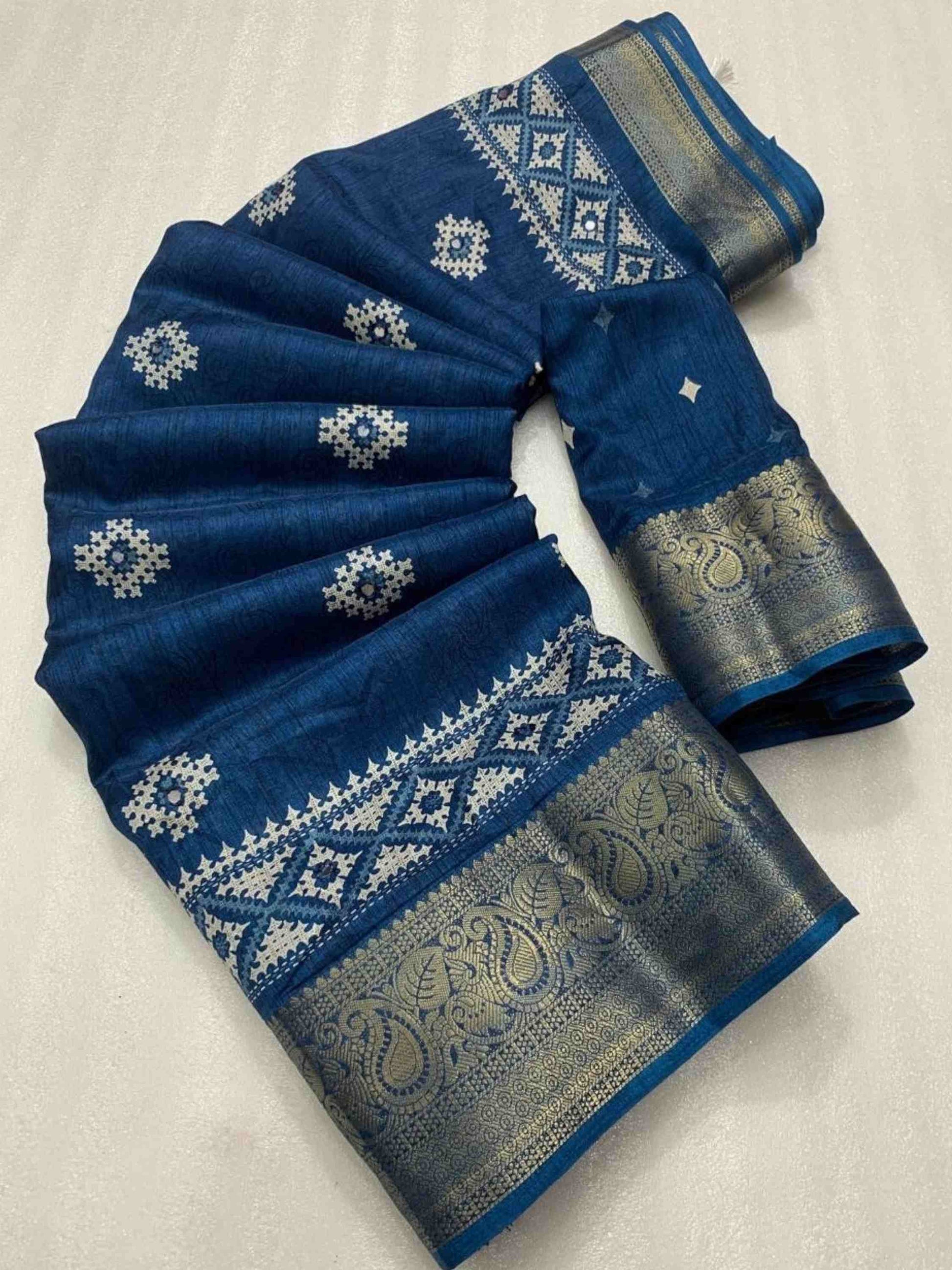 Teal Blue Cotton Silk Saree