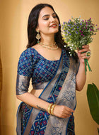 Teal Blue Dola Silk Saree