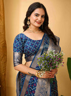 Teal Blue Dola Silk Saree