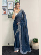 Teal Blue Georgette Saree