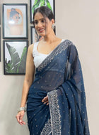 Teal Blue Georgette Saree