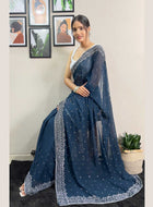 Teal Blue Georgette Saree