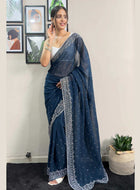 Teal Blue Georgette Saree