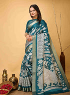 Teal Blue Handloom Cotton Saree