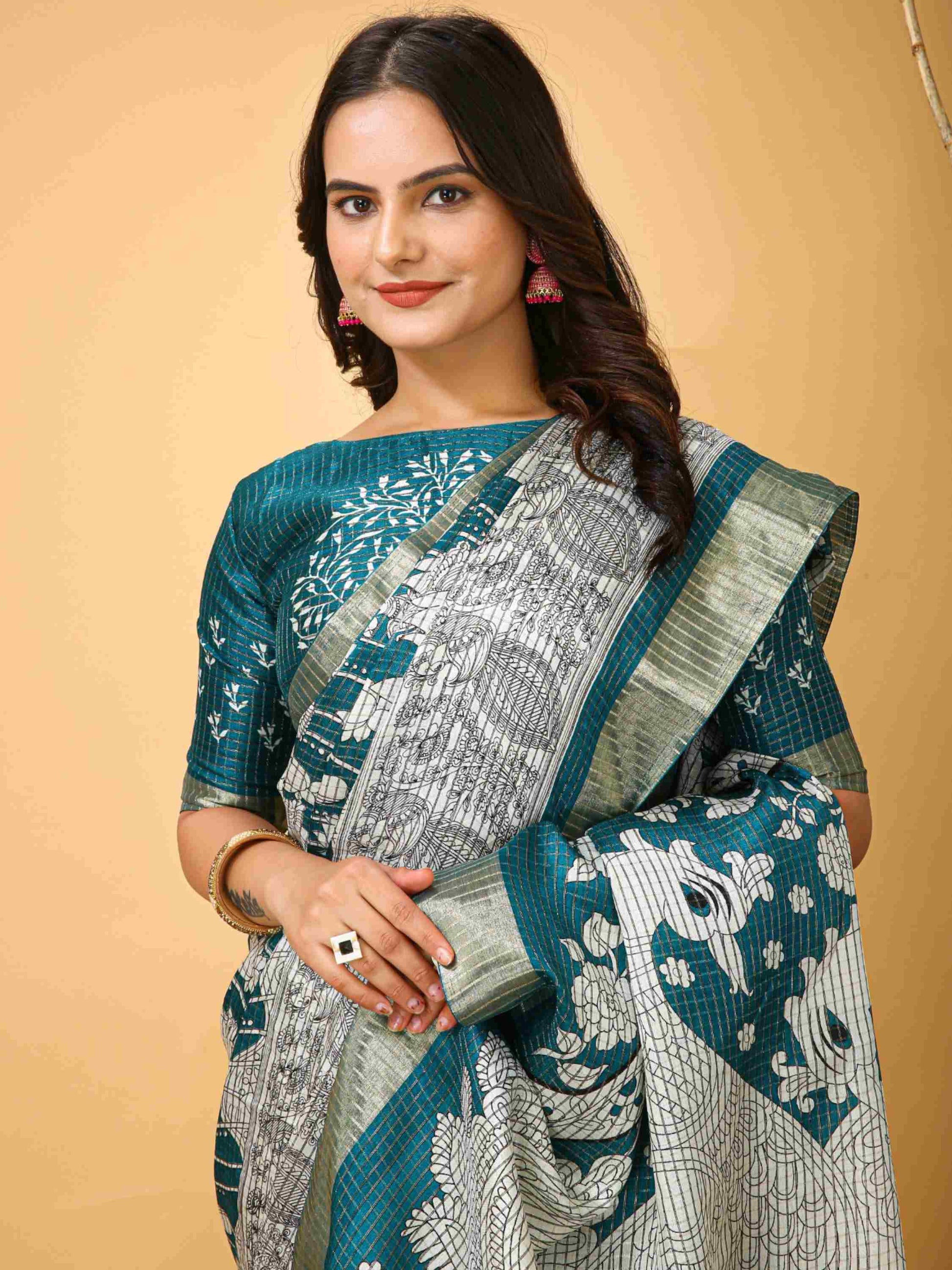Teal Blue Handloom Cotton Saree