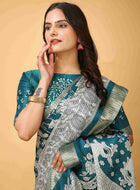 Teal Blue Handloom Cotton Saree