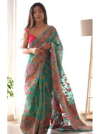 Teal Pashmina Saree