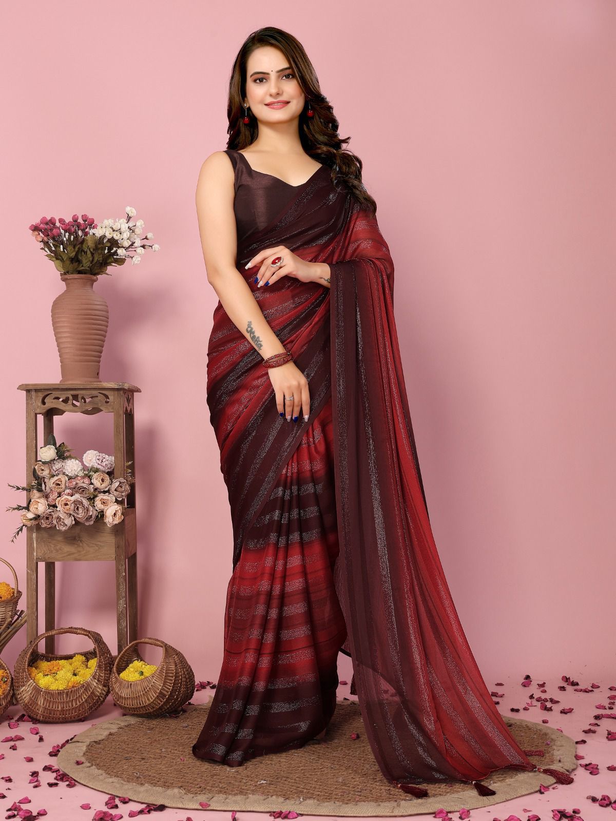 Maroon Ready to Wear Saree Pre-Stitched 1 Minute