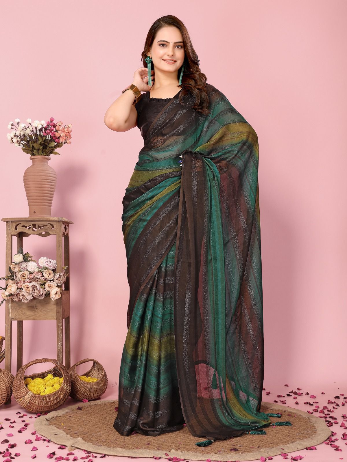 Green Ready to Wear Saree Pre-Stitched 1 Minute