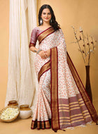 White-Maroon Dola Silk Cotton Saree