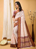 White-Maroon Dola Silk Cotton Saree