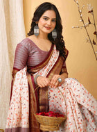 White-Maroon Dola Silk Cotton Saree
