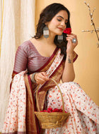 White-Maroon Dola Silk Cotton Saree