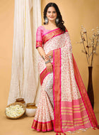 White-Pink Dola Silk Cotton Saree