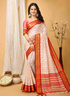 White-Red Dola Silk Cotton Saree