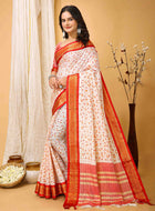 White-Red Dola Silk Cotton Saree