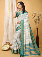 White-Turquoise Dola Silk Cotton Saree