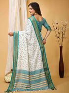 White-Turquoise Dola Silk Cotton Saree