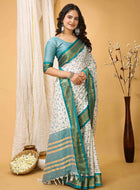 White-Turquoise Dola Silk Cotton Saree