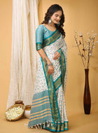 White-Turquoise Dola Silk Cotton Saree